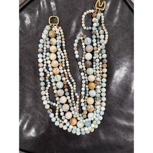 Kenneth Jay Lane 7-Row Natural Amazonite Stone Necklace